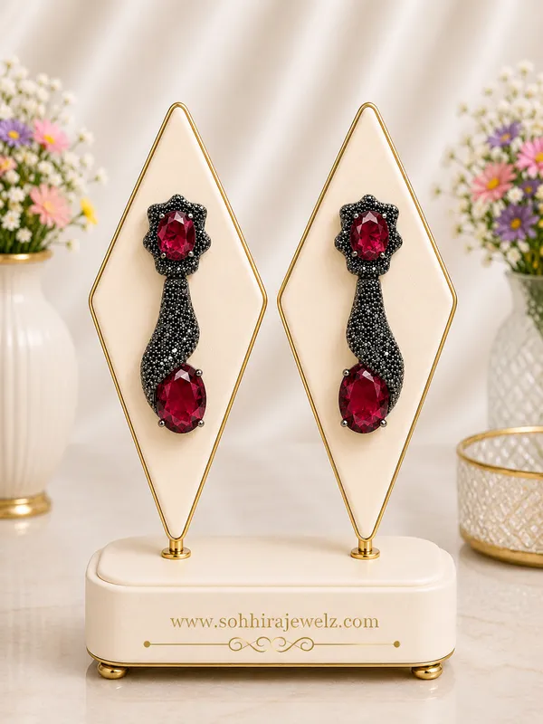Red_Gold-Plated_Ruby_Black_Pave_Sculptural_Drop_Earrings_For_Women
