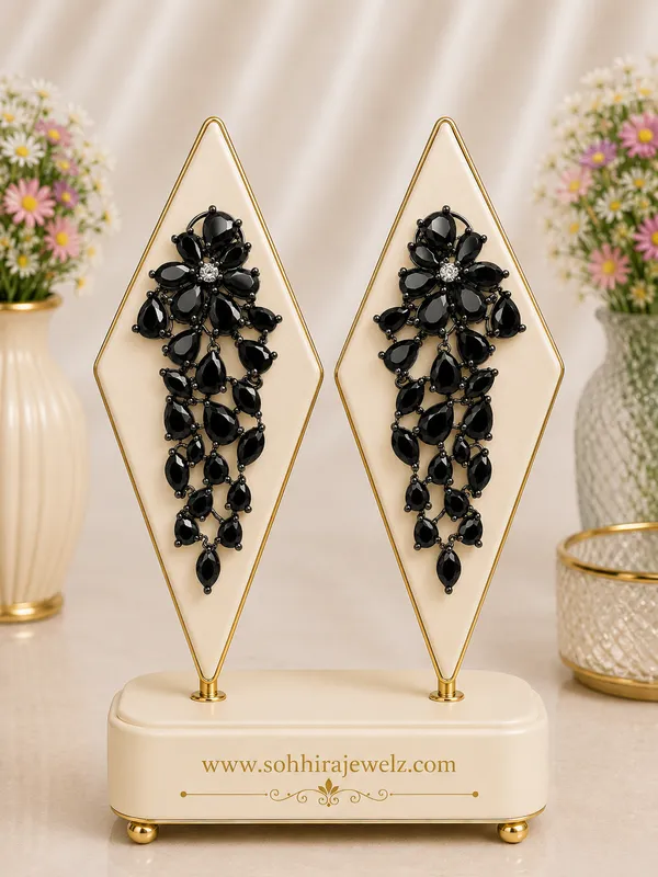 Black_Crystal_Onyx_Floral_Chandelier_Drop_Earrings_For_Women