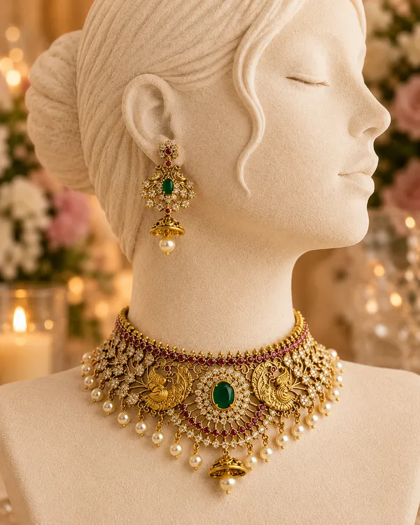Green_Kundan_Peacock_Emerald_Ruby_Choker_Necklace_Set_For_Women