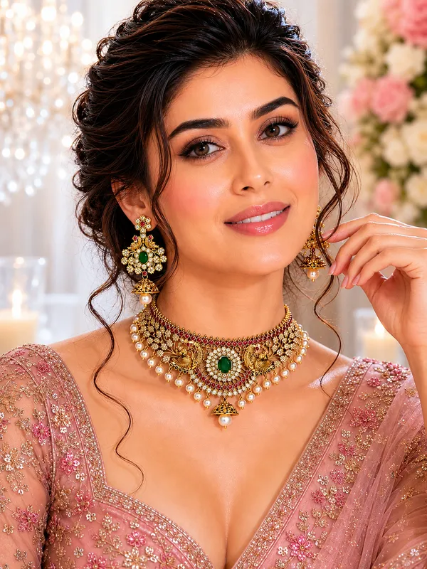 Green_Kundan_Peacock_Emerald_Ruby_Choker_Necklace_Set_For_Women