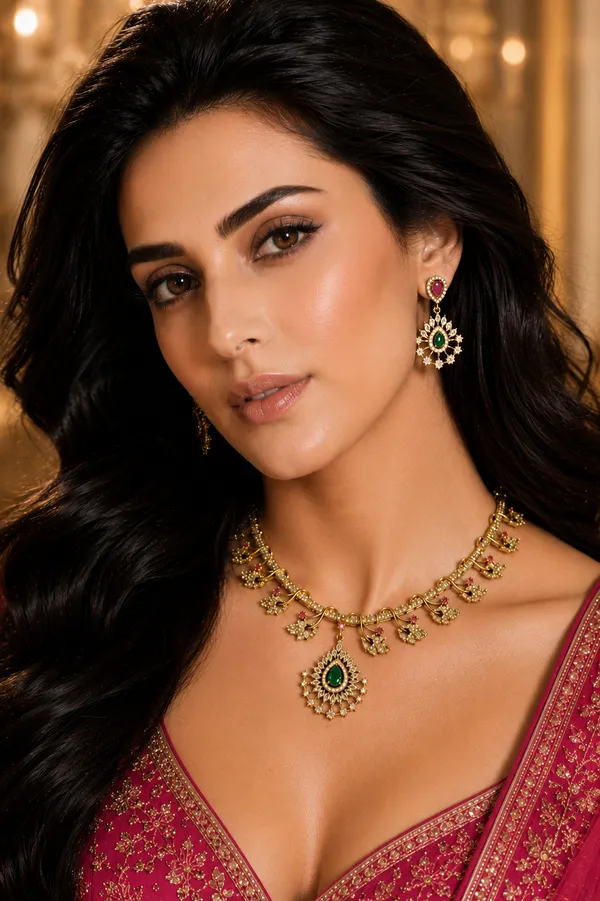 Green_Gold-Plated_Emerald_Ruby_Leaf_Necklace_Set_For_Women