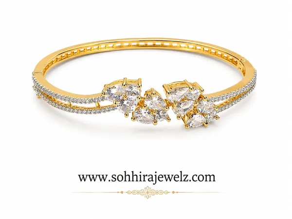Golden_Cz_Diamond_Pavé_Cluster_Cuff_Bracelet_For_Women
