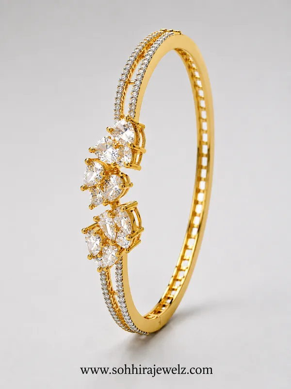 Golden_Cz_Diamond_Pavé_Cluster_Cuff_Bracelet_For_Women