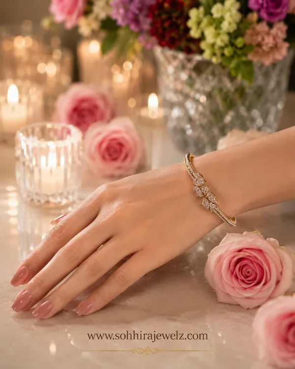 Golden_Cz_Diamond_Pavé_Cluster_Cuff_Bracelet_For_Women