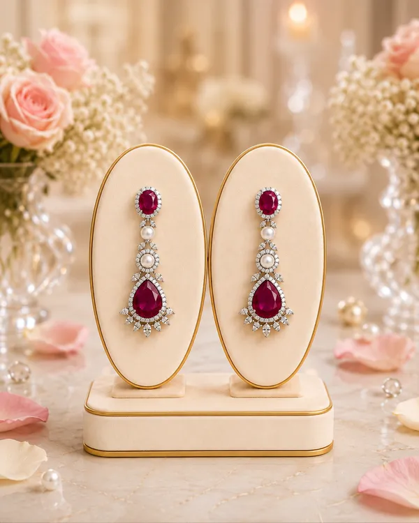 Red_Cz_Ruby_Pearl_Silver-Tone_Necklace_Set_For_Women