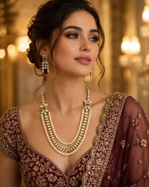 White_Gold-Plated_Kundan_Polki_Ruby_Pearl_Layered_Necklace_Set_For_Women
