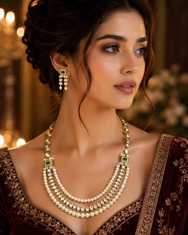 Green_Gold-Plated_Kundan_Polki_Pearl_Layered_Necklace_Set_For_Women