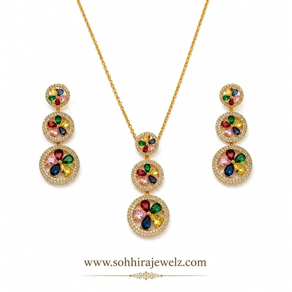 Multicolour_Cz_Navratna_Floral_Orbit_Pendant_Set_For_Women
