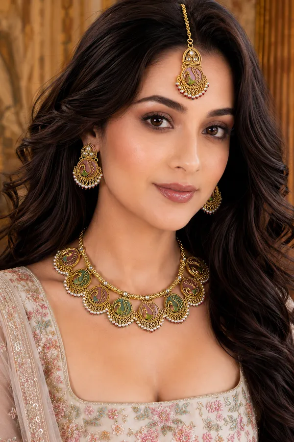 Multicolor_Brass_Meenakari_Peacock_Medallion_Necklace_Set_For_Women