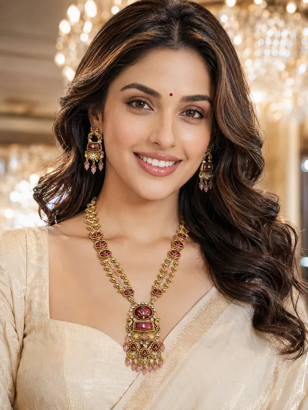 Rose_Gold_Brass_Meenakari_Antique_Long_Haaram_Necklace_Set_For_Women