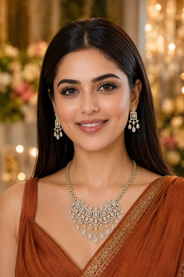Gold_Ad_Baguette_Teardrop_Statement_Necklace_Set_For_Women