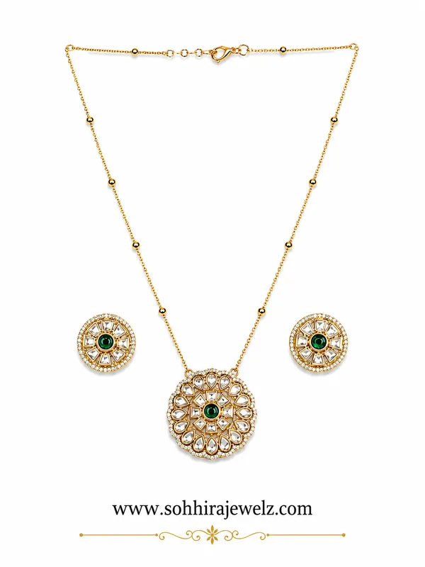 Green_Gold-Plated_Emerald_Polki_Cz_Rosette_Pendant_Set_For_Women
