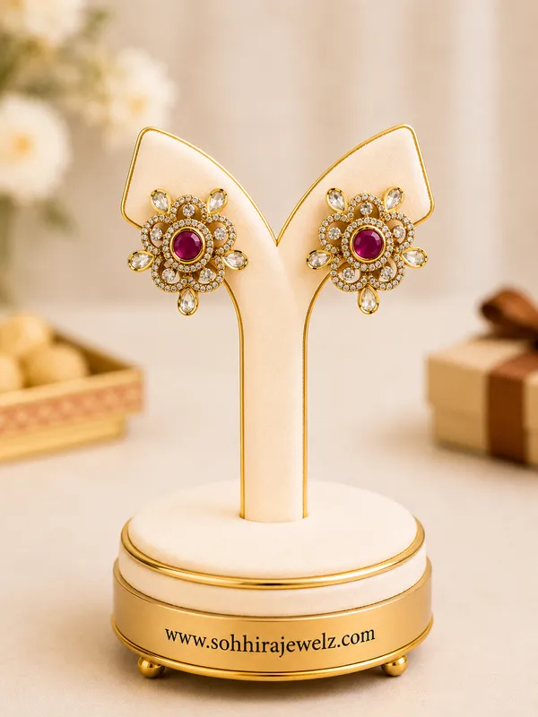 Red_Brass_Polki_Ruby_Blossom_Floral_Stud_Earrings_For_Women