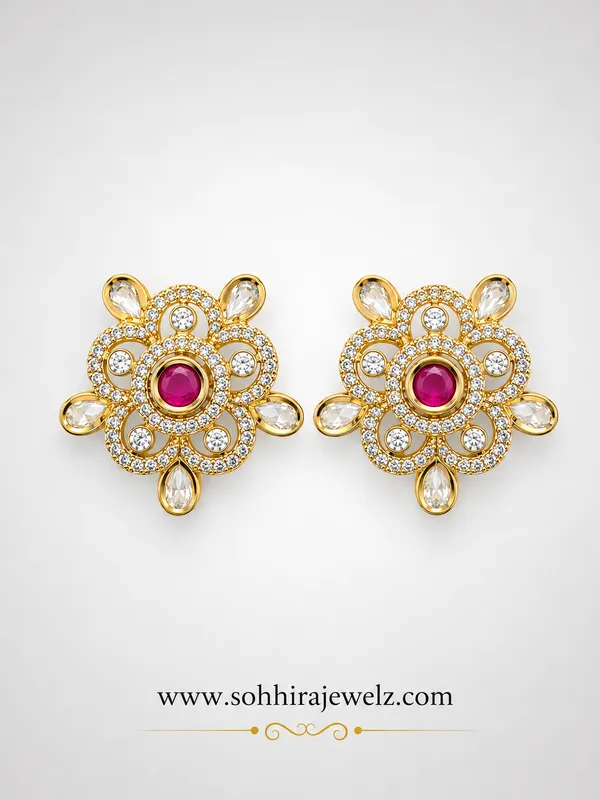 Red_Brass_Polki_Ruby_Blossom_Floral_Stud_Earrings_For_Women