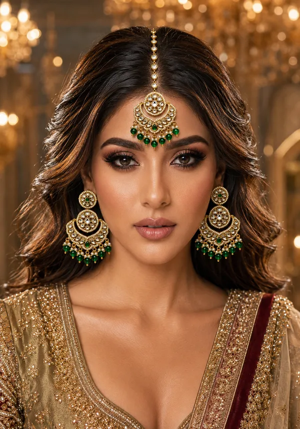 Green_Kundan_Cz_Pearl_Chandbali_Maang_Tikka_Set_For_Women