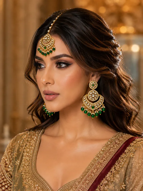 Green_Kundan_Cz_Pearl_Chandbali_Maang_Tikka_Set_For_Women