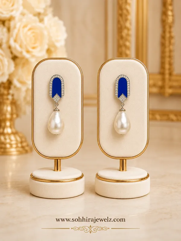 Blue_Brass_Pearl_Enamel_Baroque_Drop_Earrings_For_Women