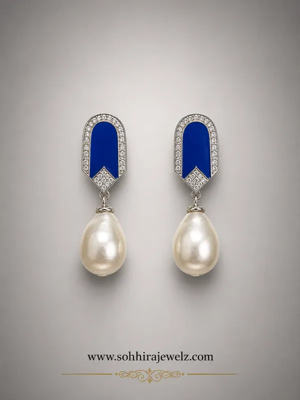 Blue_Brass_Pearl_Enamel_Baroque_Drop_Earrings_For_Women
