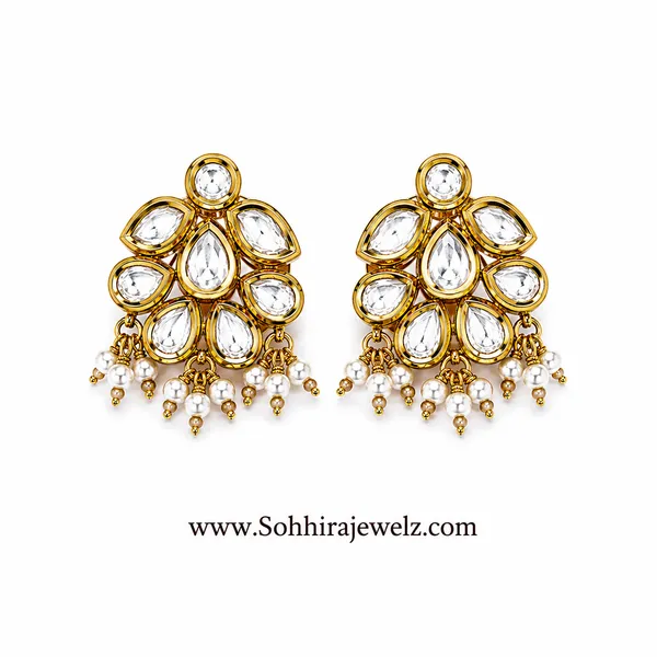 White_Polki_Pearl_Floral_Cluster_Stud_Earrings_For_Women