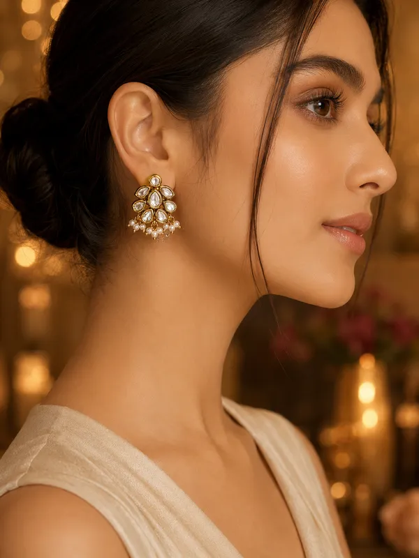 White_Polki_Pearl_Floral_Cluster_Stud_Earrings_For_Women
