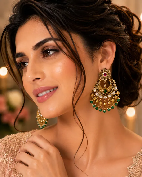 Green_Kundan_Polki_Antique_Gold_Chandbali_Earrings_For_Women