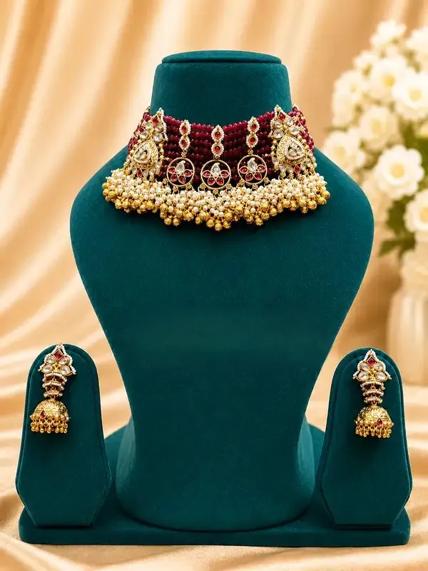 Red_Kundan_Polki_Ghungroo_Choker_Set_For_Women
