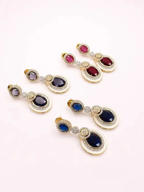 Blue_Gold-Plated_Sapphire_Oval_Enamel_Drop_Earrings_For_Women
