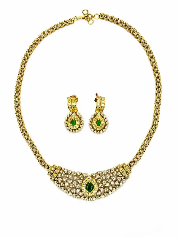 Green_Cz_Diamond_Emerald_Teardrop_Necklace_Set_For_Women