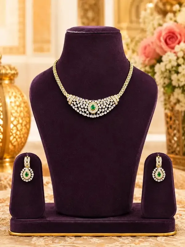 Green_Cz_Diamond_Emerald_Teardrop_Necklace_Set_For_Women