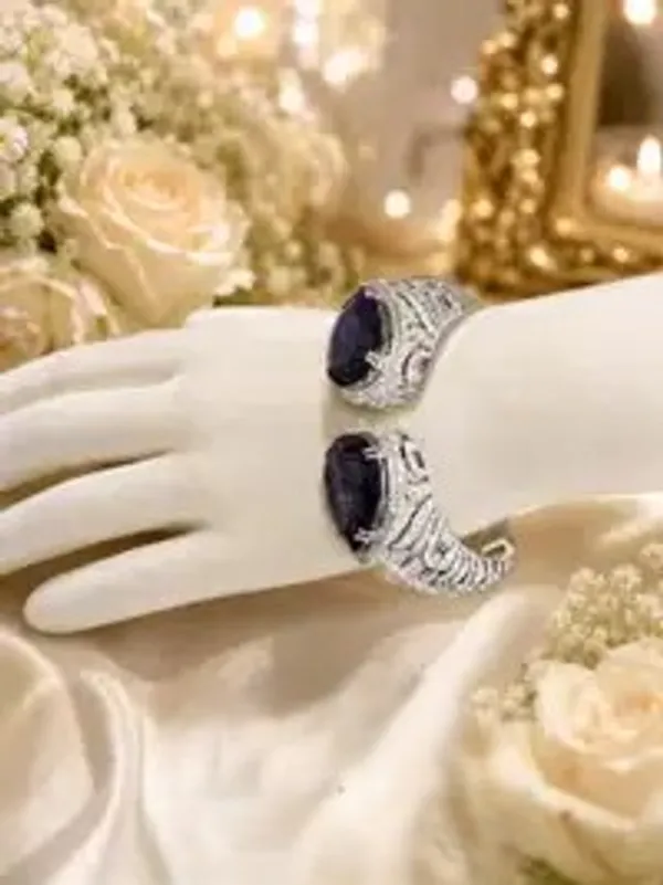 Blue_Gold-Plated_Sapphire_Cz_Pavé_Cuff_Bracelet_For_Women