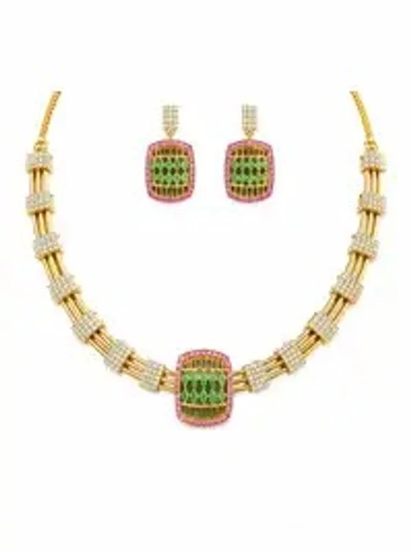 Jade_Green_Cz_Diamond_Rectangular_Pendant_Necklace_Set_For_Women