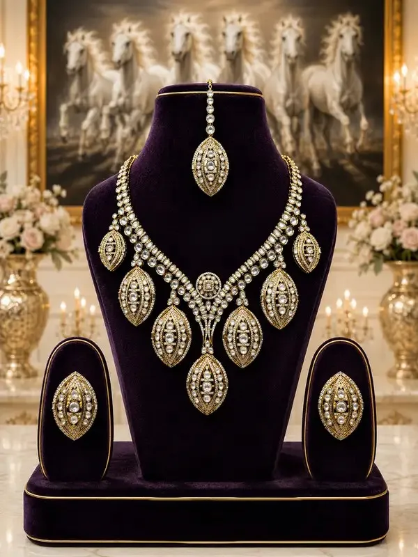 Golden_Polki_Cz_Marquise_Leaf_Pearl_Necklace_Set_For_Women