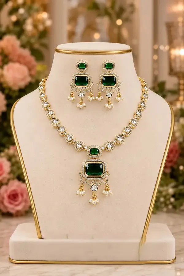 Green_Gold-Plated_Polki_Emerald_Octagonal_Pearl_Drop_Pendant_Set_For_Women