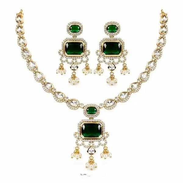 Green_Gold-Plated_Polki_Emerald_Octagonal_Pearl_Drop_Pendant_Set_For_Women