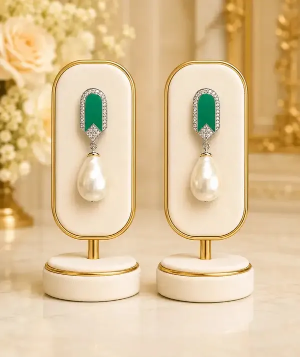 Green_Enamel_Cz_Pearl_Drop_Earrings_For_Women