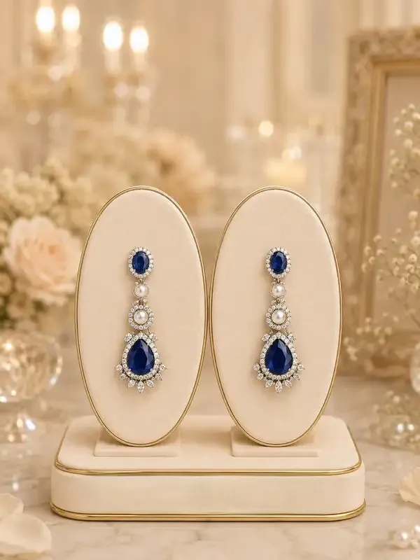 Blue_Cz_Sapphire_Pearl_Silver-Tone_Necklace_Set_For_Women