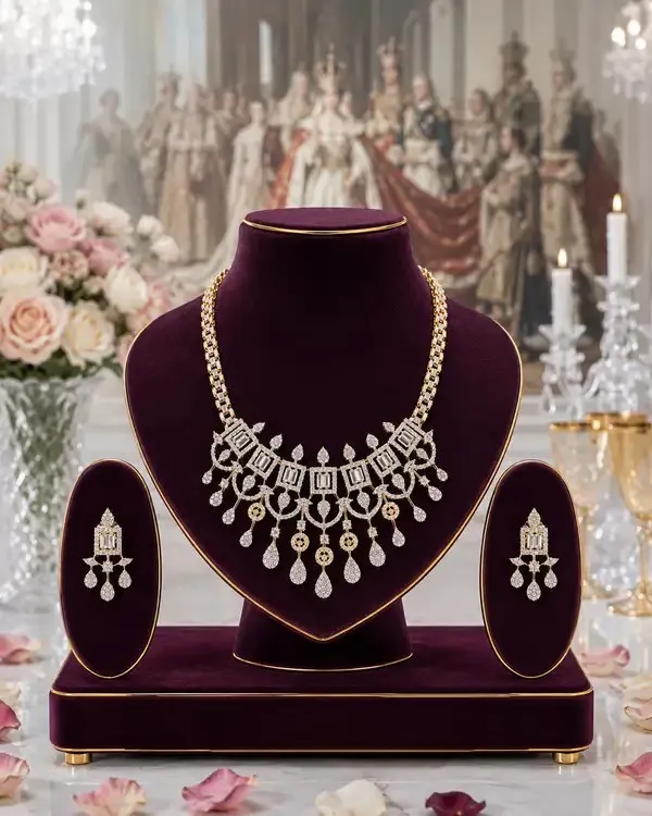 Gold_Ad_Baguette_Teardrop_Statement_Necklace_Set_For_Women
