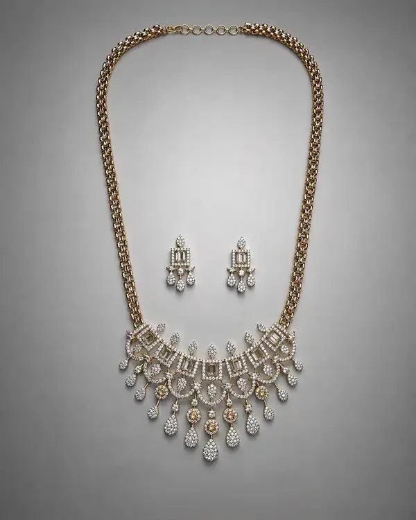 Gold_Ad_Baguette_Teardrop_Statement_Necklace_Set_For_Women