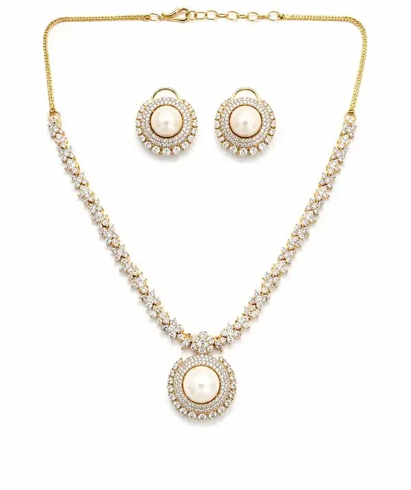 White_Gold-Plated_Pearl_Cz_Diamond_Cluster_Necklace_Set_For_Women