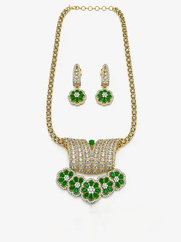 Green_Gold-Plated_Cz_Emerald_Floral_Necklace_Set_For_Women