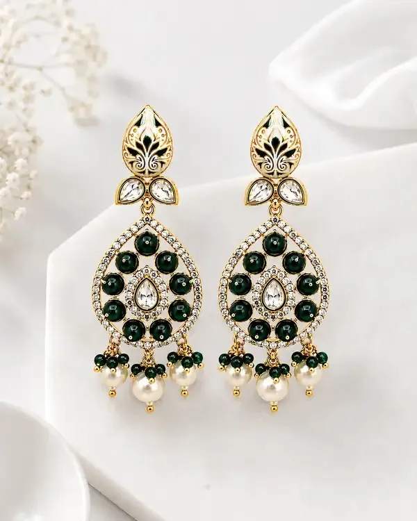 Green_Pearl_Kundan_Polki_Meenakari_Lotus_Drop_Earrings_For_Women