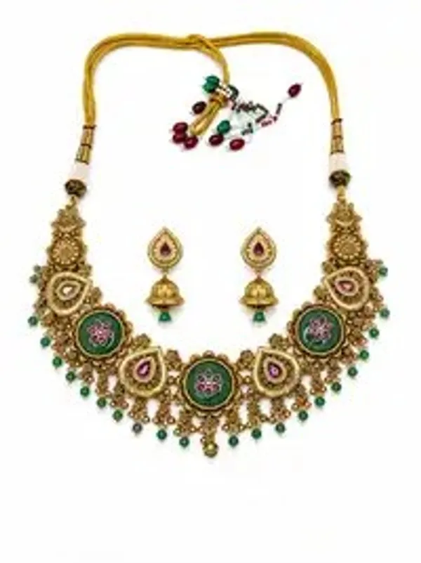 Gold-Plated_Kundan_Emerald_Floral_Bead_Necklace_Set_For_Women