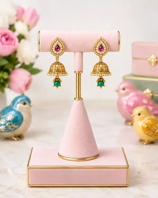 Gold-Plated_Kundan_Emerald_Floral_Bead_Necklace_Set_For_Women