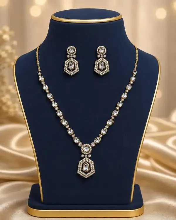 Crystal_Clear_Crystal_Seed_Pearl_Hexagon_Drop_Pendant_Set_For_Women
