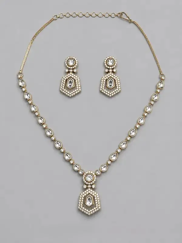 Crystal_Clear_Crystal_Seed_Pearl_Hexagon_Drop_Pendant_Set_For_Women