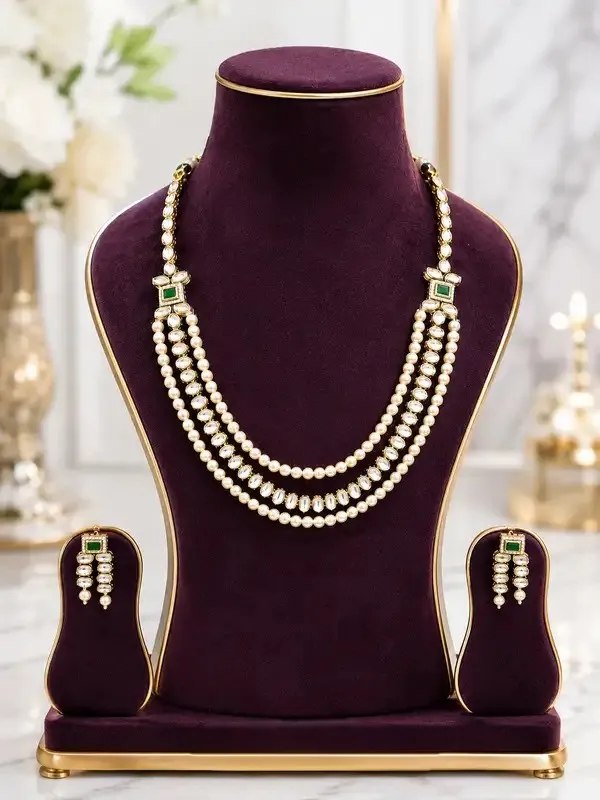 Green_Gold-Plated_Kundan_Polki_Pearl_Layered_Necklace_Set_For_Women