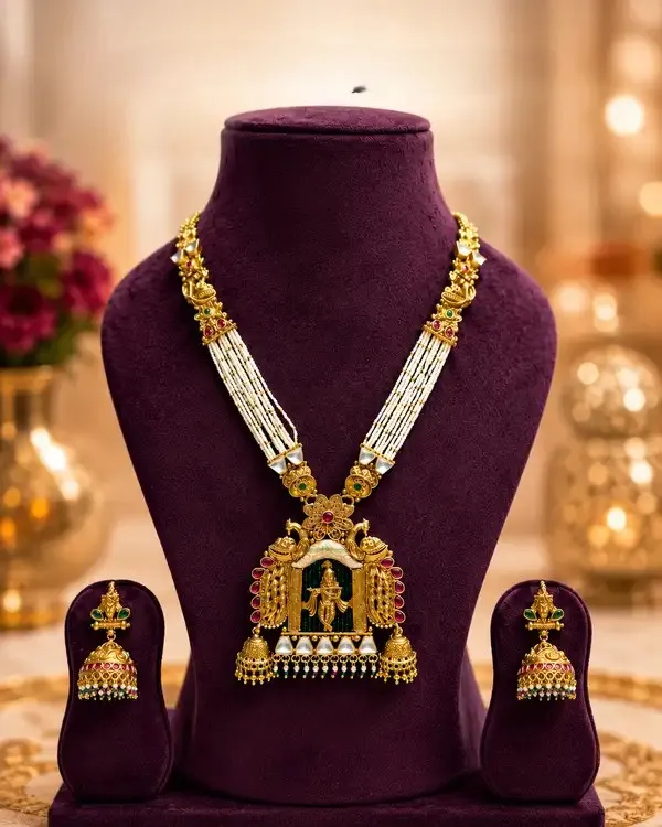 Gold_Brass_Gold-Plated_Temple_Krishna_Pearl_Necklace_Set_For_Women