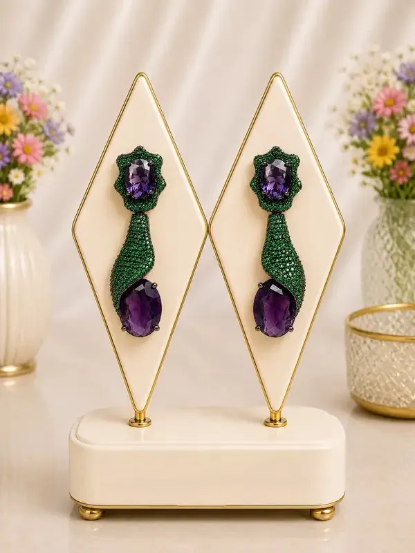 Green_Gold-Plated_Emerald_Amethyst_Sculptural_Drop_Earrings_For_Women