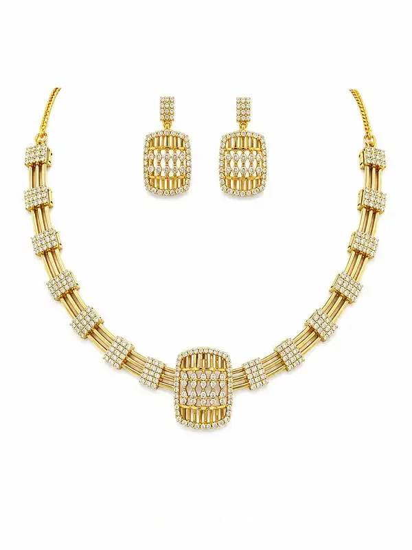 Golden_Cz_Diamond_Open_Lattice_Pendant_Necklace_Set_For_Women