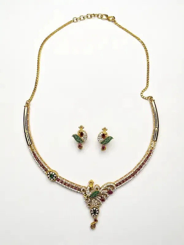 Green_Gold-Plated_Peacock_Cz_Necklace_Set_For_Women